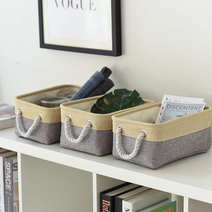 TheWarmHome Storage Bins for Organizing,Sturdy Storage Basket, Decorative Foldable Storage Baskets for Shelves Closet Toy (Gold&Grey Medium - 3 Pack 13.8L×9.8W×6.7H inch) - Image 8