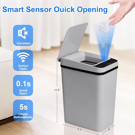 Anborry Smart Touchless Bathroom Trash Can 2.2 Gallon Automatic Motion Sensor Rubbish Can with Lid Electric Narrow Small Garbage Bin for Kitchen, Office, Toilet, Bedroom (Grey) - Image 4