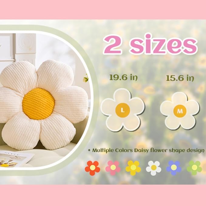 Flower Pillow, 15.75" Blue Throw Pillows Cute Daisy Decorative Pillow Cushion Seating Home Decorative for Bed, Sofa, Couch