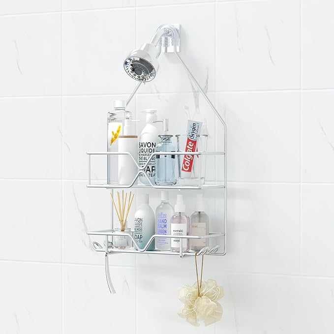 TreeLen Rustproof Shower Caddy, Hanging, Stainless Steel, 4 Hooks, 2 Shelves, Non-Slip by TreeLen
