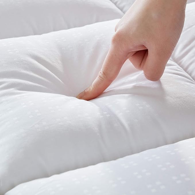 SLEEP ZONE King Cotton Mattress Topper, Ultra Fluffy Soft Mattress Pad Pillowtop Cooling Mattress Cover Fits 8-21 inch Deep Pocket, White