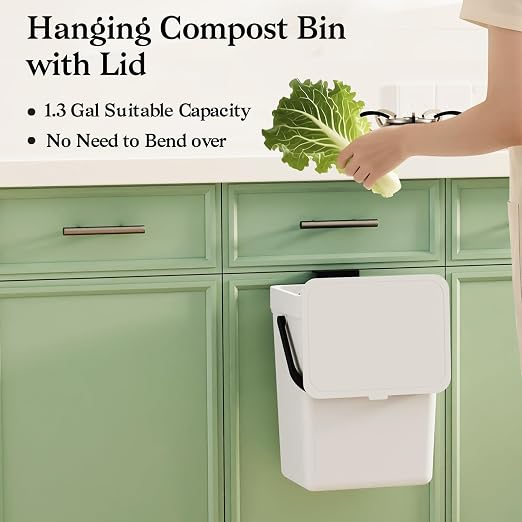 LALASTAR Small Trash Can with Lid, Kitchen Compost Bin for Countertop or Under Sink, Plastic Hanging Waste Basket for RV/Office/Bedroom/Dorm, Mountable, 5L/1.3 Gal,Sliding Lid, White - Image 2