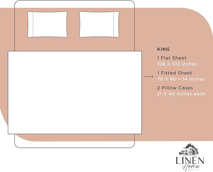 Linen Home 100% Cotton Percale Sheets King Size, Deep Pocket, 4-Piece Set - Crisp, Cool & Breathable, Long-Staple Combed Cotton Bedding, Hotel Quality, Made in Green, Tera Clay
