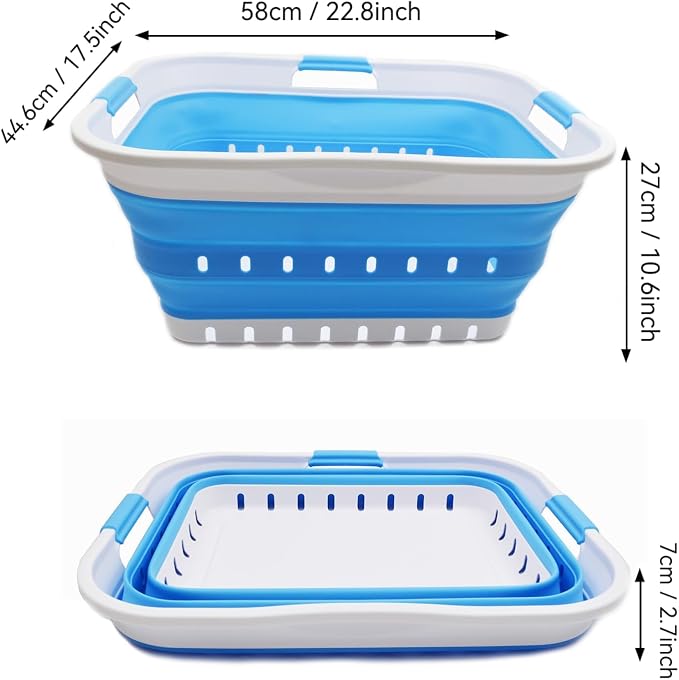 SAMMART 42L (11 gallon) Collapsible Plastic Laundry Basket - Foldable Pop Up Storage Container/Organizer - Space Saving Hamper/Basket (1, White/Marine Blue) - Image 3
