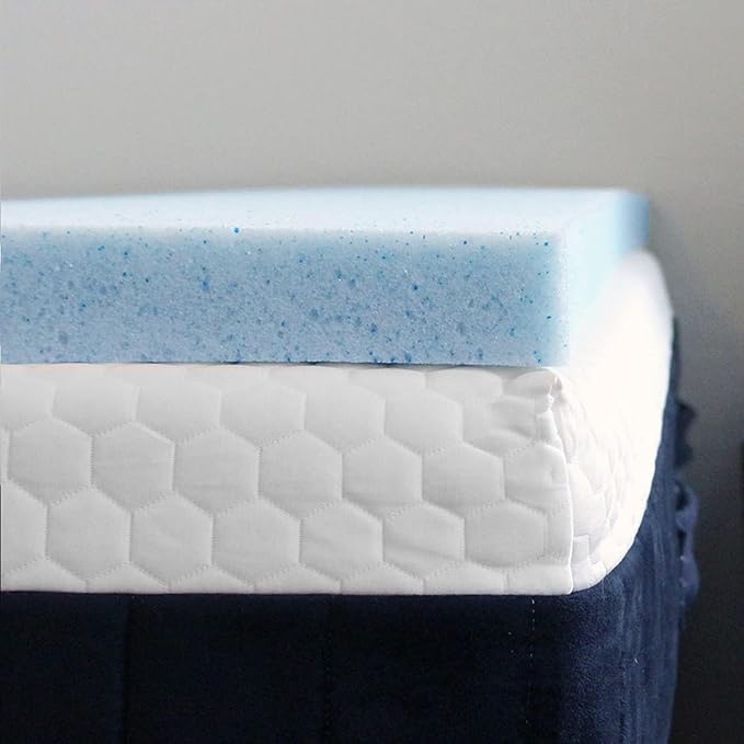 Lounj 2 Inch RV Gel Memory Foam Mattress Topper, Bunk (28x75), Blue