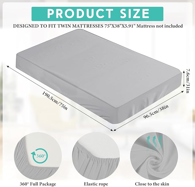 2-3 Inch Mattress Topper Cover (Only Cover) Memory Foam Protector Microfiber Memory Foam for Latex Mattress Topper Gel RV(Twin 75 x 38 Inch,Light Gray)