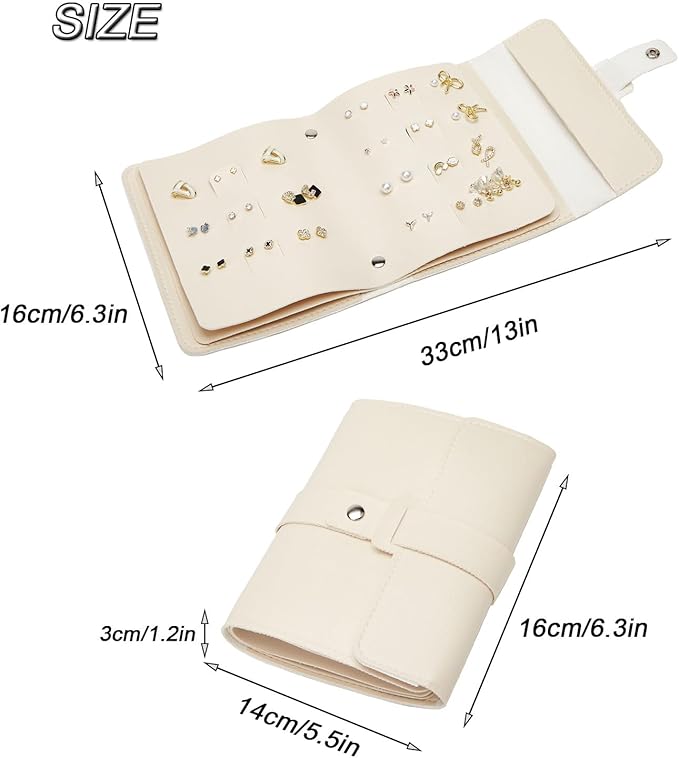 LAKE OF FIRE Earring Holder Organizer with Foldable Book Design Jewelry Book Organizer, Portable Pu Leather Travel Earring Case(Beige) - Image 2