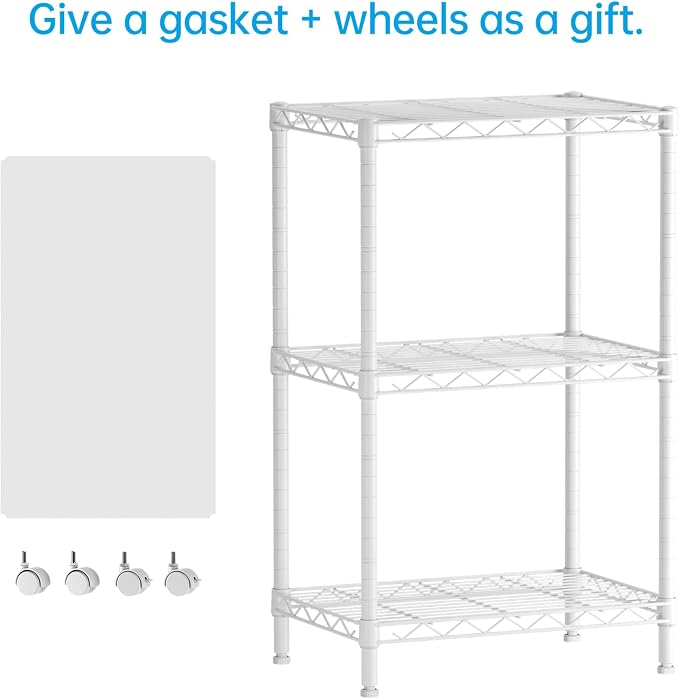 SINGAYE 3 Small Shelves Storage Shelf Wire Shelving Unit Metal Shelf Adjustable Organizers Storage Shelving with Wheels for Bathroom Laundry Room Kitchen Pantry11.5”D x 17.3”W x 30”H White - Image 4