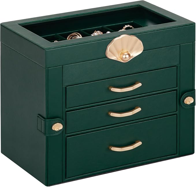Enthralite Jewelry Box with 3 Drawers: Display Organizer for Earrings Necklaces - Gifts for Girls Women (Forest Green) by Enthralite