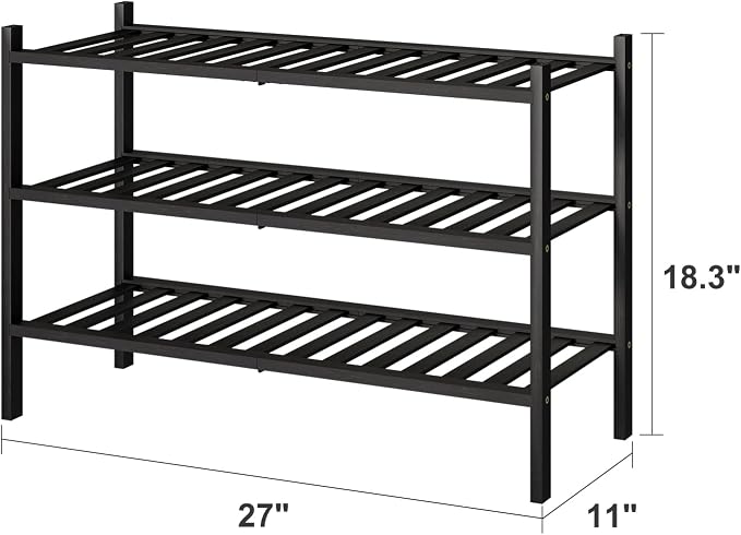 viewcare 3-Tier Black Bamboo Shoe Rack for Entryway, Stackable | Foldable | Natural, Shoe Shelf Storage Organizer for Hallway Closet, Free Standing Shoe Racks for Indoor Outdoor - Image 2