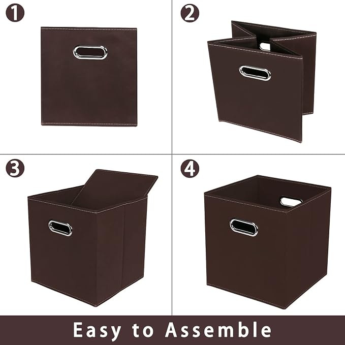 Fabric storage bins Cubes, Fabric Cube Organizer with Handle, Foldable Cube Bins for Cloth or Accessary Storage, 11x11x11, Set of 6, (Coffee) - Image 6
