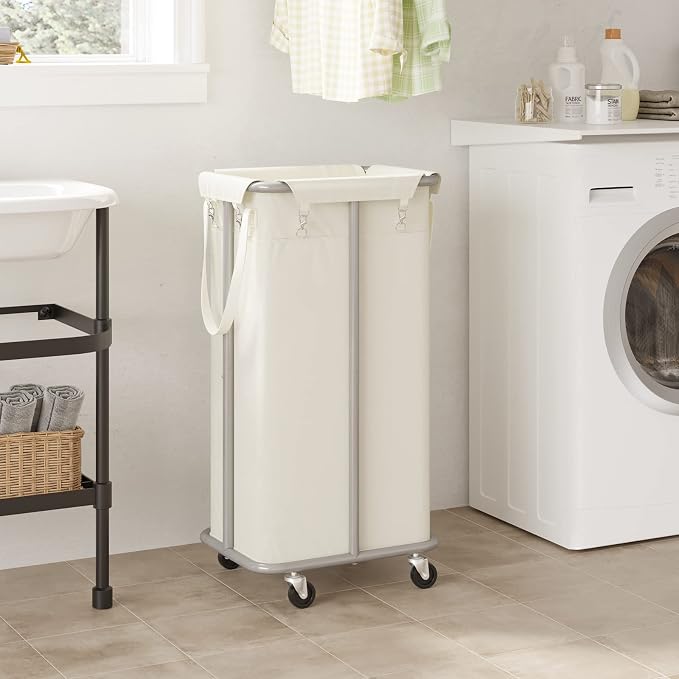 WOWLIVE 100L Rolling Laundry Hamper with Wheels Large Basket Organizer Laundry Cart with Steel Frame and Removable Bag Foldable Tall Dirty Clothes Hamper Dorm Room Storage for Bedroom (Light Beige) - Image 2