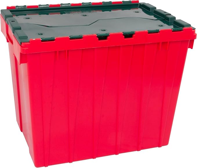 Akro-Mils KeepBox 18 Gallon Storage Container, Nesting and Stackable Plastic Storage Box with Lid Attached, Organizer Tote for Garages, Closets, and Moving, 21" x 15" x 17", Red/Green - Image 8