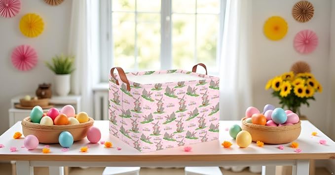 CLOCOR Rectangular Easter Basket Empty,Colorful Easter Eggs Basket for Kids,Waterproof Storage Basket with Handles,Gift Basket(Colorful Eggs) - Image 2