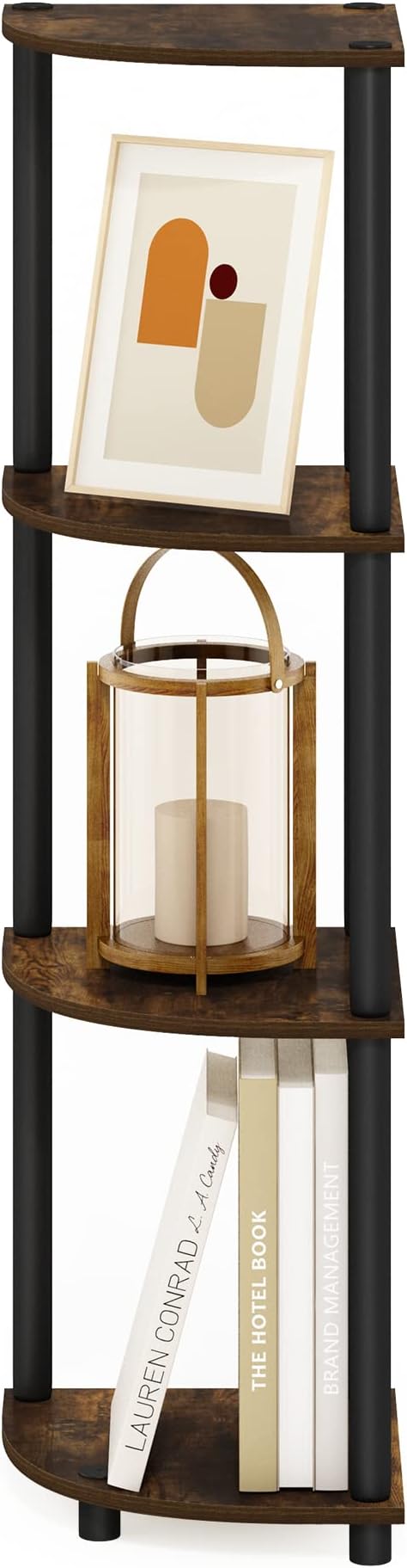 Furinno TURN-N-TUBE Corner Shelf, 4-Tier Corner Bookshelf, Display Storage Shelves with Open Shelves, for Organization and Storage, Living Room, Home Office, Garage, Amber Pine - Image 4