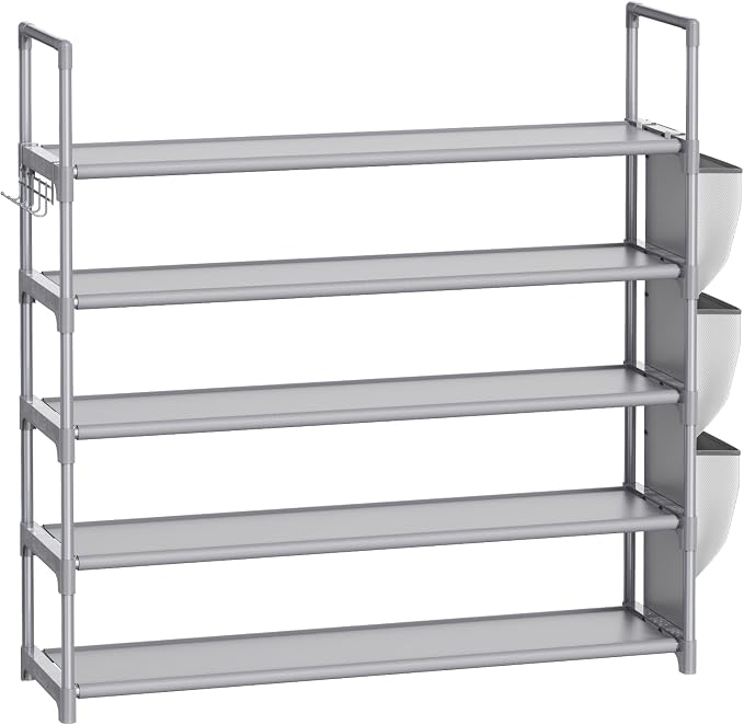 VILICK Shoe Rack for Closet Shoe Organizer Space Saver Storage for 20-25 Pair Shoe Shelf with Hook and Side Pocket Free Standing 5 Tier Shoe Rack Organizer for Entryway,Small Spaces, Grey - Image 8
