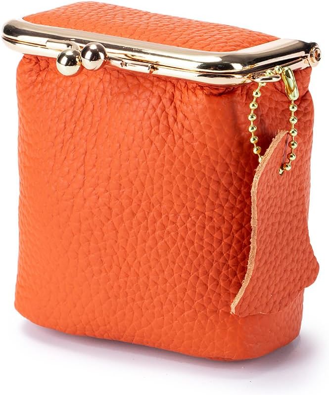 Genuine Leather Mini Jewelry Box & Vintage Wallet for Women - Compact Travel Coin Purse, Lipstick Storage Organizer, Retro Leather Clutch Case (Orange) by Unknown