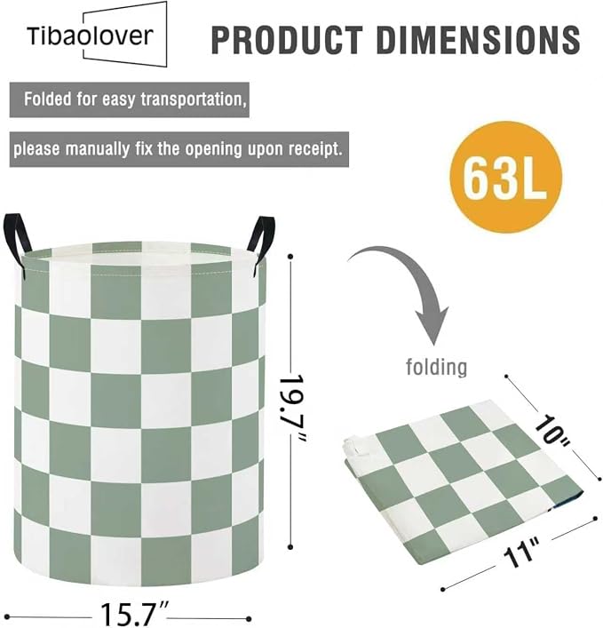 Baby Laundry Basket Baby Nursery Hamper Kids Laundry Basket Toy Storage Bin for Boys Room Decor Gift Baskets for Bedroom Bathroom(Green Checkered) - Image 2