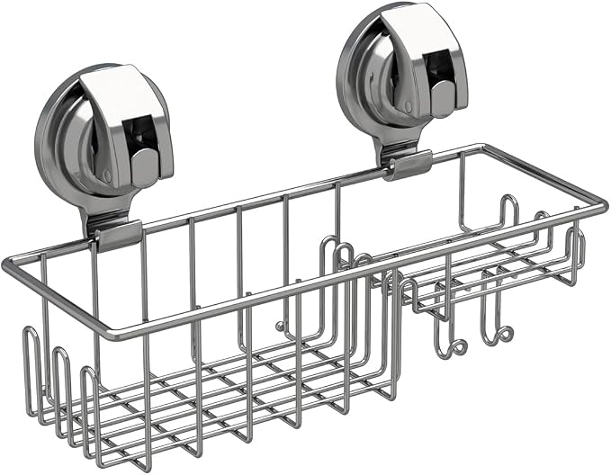 TESOT Suction Cup Shower Shelf, Shower Caddy Soap Dish with Hooks for Sponge, Rust Proof 304 Stainless Steel, Silver by TESOT