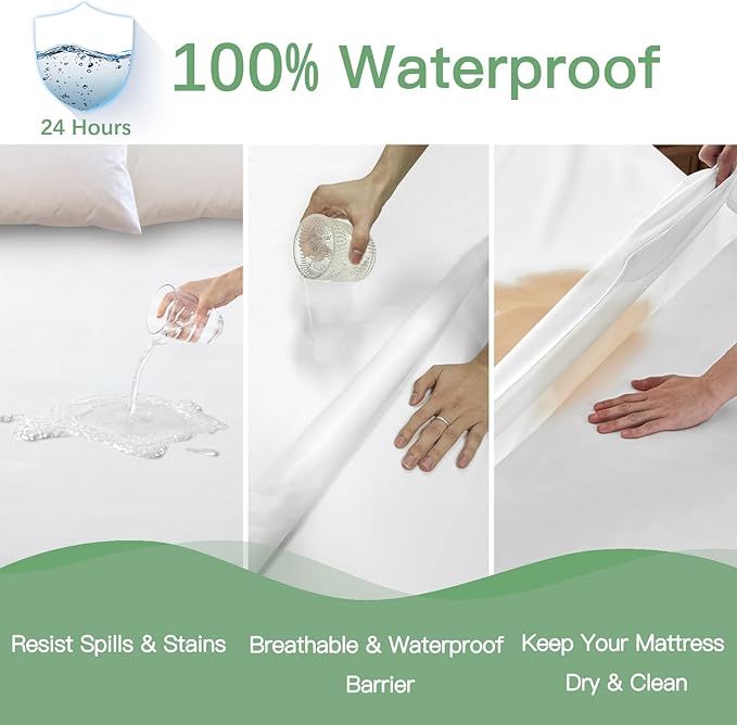 Sufdari Waterproof Mattress Protector Twin Size, Noiseless Mattress Cover with 18" Deep Pocket, Bed Bug Proof and Waterproof Fitted Sheets, Machine Washable Mattress Protectors White