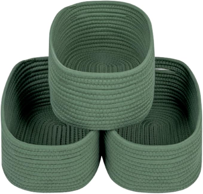 CubesLand Small Storage Basket for Shelves, Woven Rope Green Basket for Organizing, Durable & Skin-Friendly Cube Shelf Closet Organizer Bins, Toy Storage Organizers Bin, Modern Home Decor with Handles by CubesLand