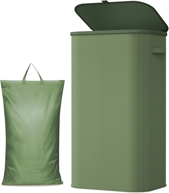 Lifewit 105L Large Laundry Basket with Lid, Laundry Hamper with Plastic Handles and Removable Bag, Foldable Tall Dirty Clothes Hampers for Laundry for Laundry Room, Bedroom, Bathroom, Dorm, Green by Lifewit