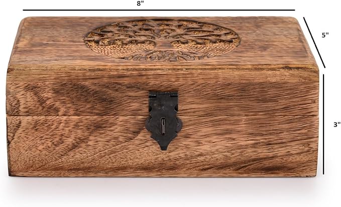 Samhita Handmade Mango Wood Tree of Life Engraving Beautifully Keepsake Box Jewellery Organiser Unique Gift Ideas for Men & Women (Flame Work Finish) - Image 6