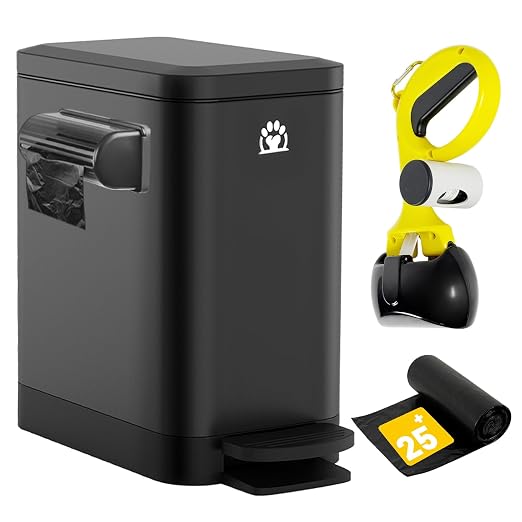 Dog Poop Trash Can Outside,3Gal Metal Outdoor Trash Can,Outdoor Dog Poop Trash Can with Lid for Odor Control,Waterproof Dog Waste Trash Can - Includes Poop Scooper for Dogs & Bin Bag Holder (Black) by Airjam