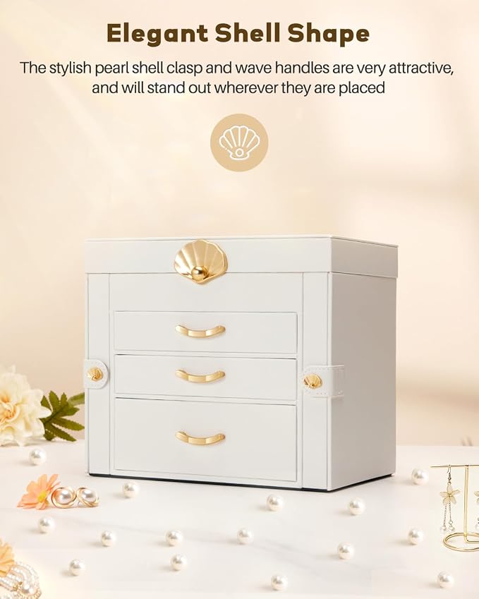 Enthralite Jewelry Box with 3 Drawers : Jewelry Display Organizer for Earrings Necklaces - Gift for Girls Women | White - Image 3