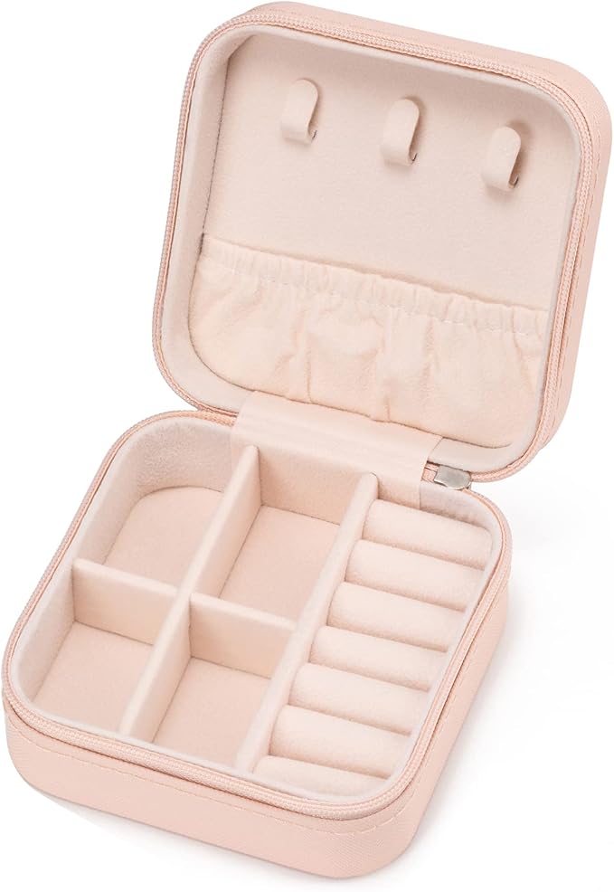 Mini Jewelry Travel Case,Small Jewelry Box,Traveling Jewelry Organizer,Portable Jewellery Storage Holder for Rings Earrings Necklace Bracelet Bangle for Girls Women(Pink - 1 pack) by VOMNA