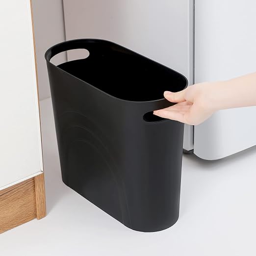 rejomiik Small Trash Can, Slim Garbage Can Plastic Waste Basket with Handles 3.5 Gallon Container Bin for Narrow Spaces Bathroom, Bedroom, Kitchen, Office at Home, 2 Pack Black - Image 2