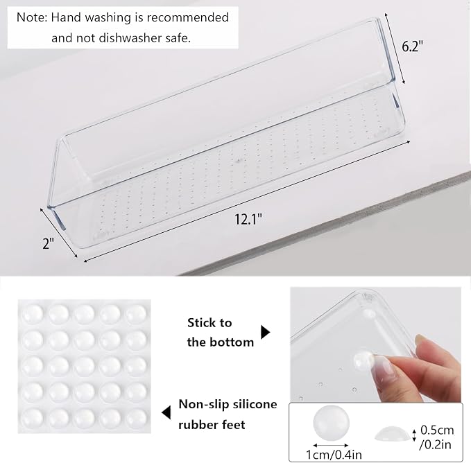 Ohlove 6Pcs Clear Plastic Drawer Organizers Tray 12" x 6.2" Storage Bins with 25Pcs Non-Slip Pads for Makeup, Jewelries, Kitchen Utensils, Bathroom and Office - Image 3