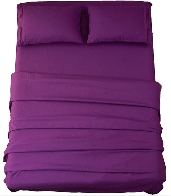 SONORO KATE Sheets Super Soft Microfiber 1800 Thread Count 18 Inch Deep Pocket 4 Piece Queen Size Purple