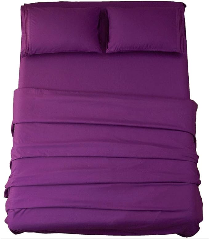 SONORO KATE Bed Sheet Set Super Soft Microfiber 1800 Thread Count Luxury Egyptian Sheets 18-Inch Deep Pocket Wrinkle and Hypoallergenic-4 Piece(Full Purple)