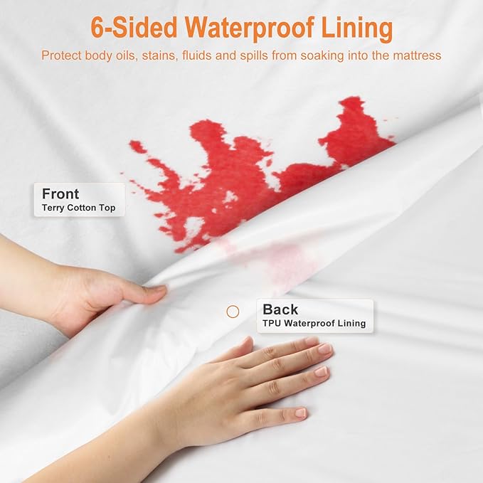 Waterproof Mattress Protector Full Size Bed 54"x75", Fit 7/8/9 inch Deep, Zip on, Dorm Room Essentials