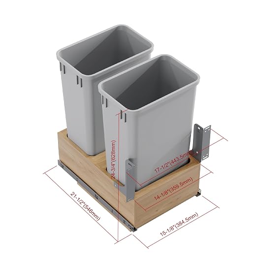 Dowell Double 50Qt Undermount Trash Pull-Out Waste Container with Full Extension Soft-Close Slides, Bottom Mounted, Face Frame/Frameless Min. Cabinet Opening: 15-1/2 Inch Wide-4008 0218 50 - Image 4