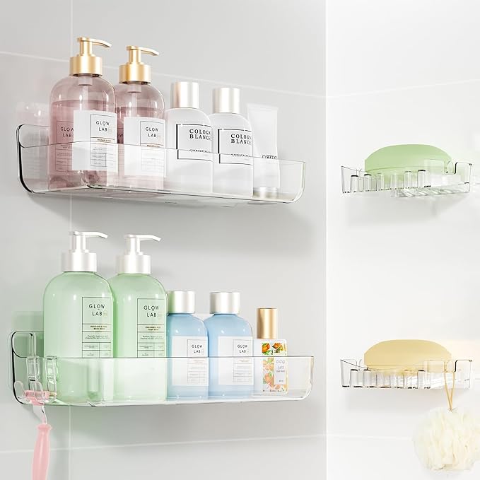 Sotfamily Clear Shower Caddy, Acrylic Wall Mounted Shower Shelves with Soap Dish & Adhesive Pads for Bathroom Organizers and Storage, No Drill Shower Caddies for Bathroom Decor by Sotfamily