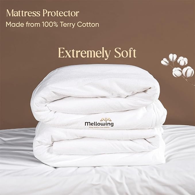 Mellowing 2 PCs Split Waterproof Mattress Protector Pad Cover Fitted Style Luxury Mattress Cover Terry Cotton White 12" Inch Deep (Split Cal King 36"X84")