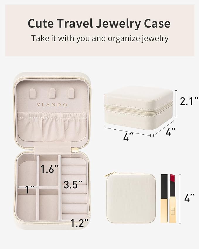 VLANDO Wedding Bridesmaid Gifts - Mothers Day Gifts - Small Jewelry Travel Organizer, Travel Jewelry Case for Ring, Earring, Necklace, Bracelet - Milky White - Image 5
