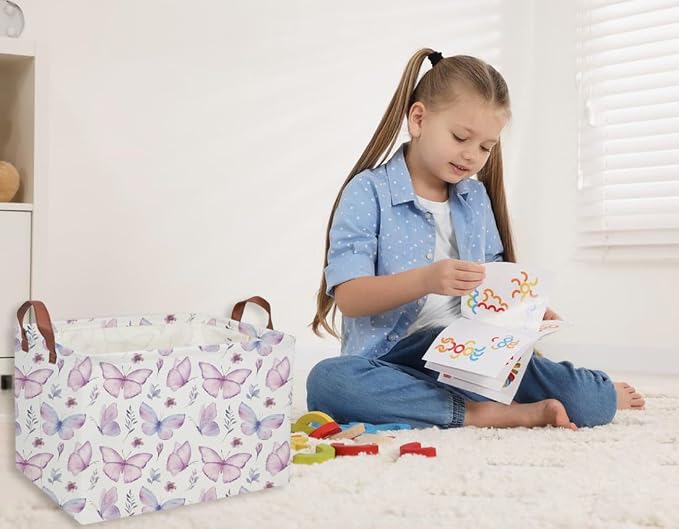 Rectangular Kids Baskets Butterfly Basket Kids Storage Bins Girls Basket Cute Storage Bin Organizer Box Room Decor for Home(Flower Butterfly) - Image 4