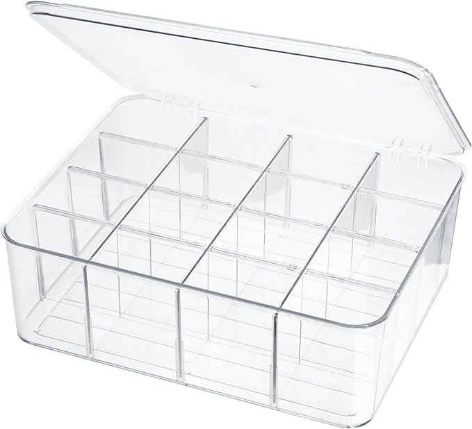 ZEXALOR Socks Underwear Drawer Organzier Dividers, 16 Compartment Removable Divided Plastic Storage Bin with Lid, Storage Organizer for Scarves Ties Bras, Clear Dresser Drawer Organizers by ZEXALOR