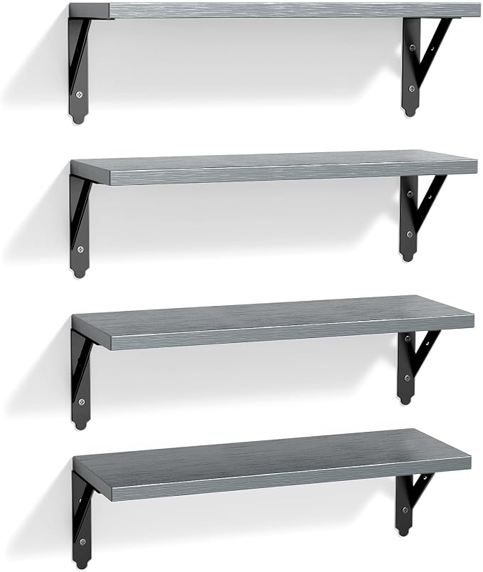 ROMGUAR CRAFT Wood Floating Shelves Set of 4, Rustic Storage Decor Wall Shelves, Wall Mounted Shelf for Living Room, Bedroom 17" x 6", Grey - Image 7