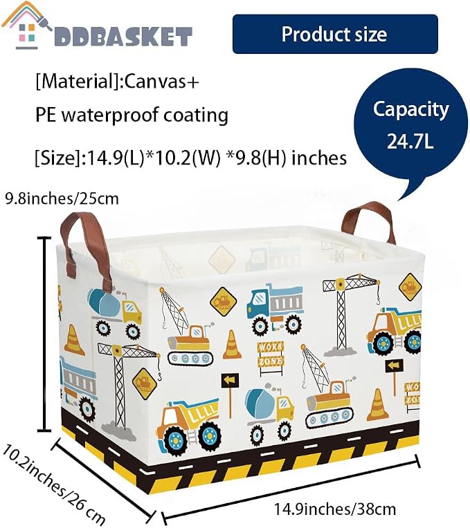 Kids Baskets Car Basket Boys Storage Bins Rectangular Book Basket Storage Bin Organizer Book Shelf Box Room Decor(Engineering vehicle) - Image 3