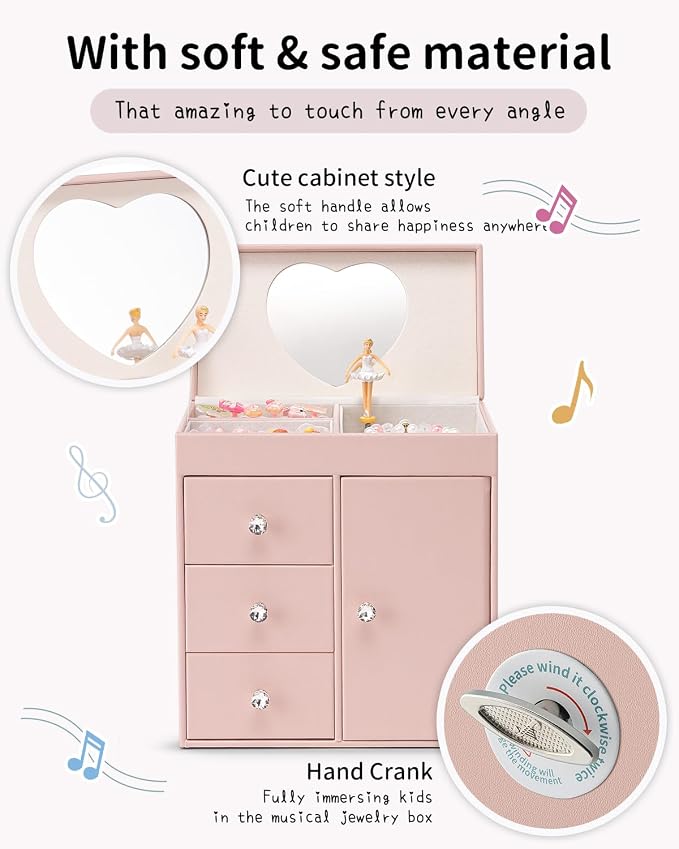 VLANDO Musical Jewelry Box for Girls, Large Kid Music Box with Ballerina for Birthday Bedroom Decor, 4 Layer Girl Jewelry Gifts for Girls Kids - Pink - Image 5