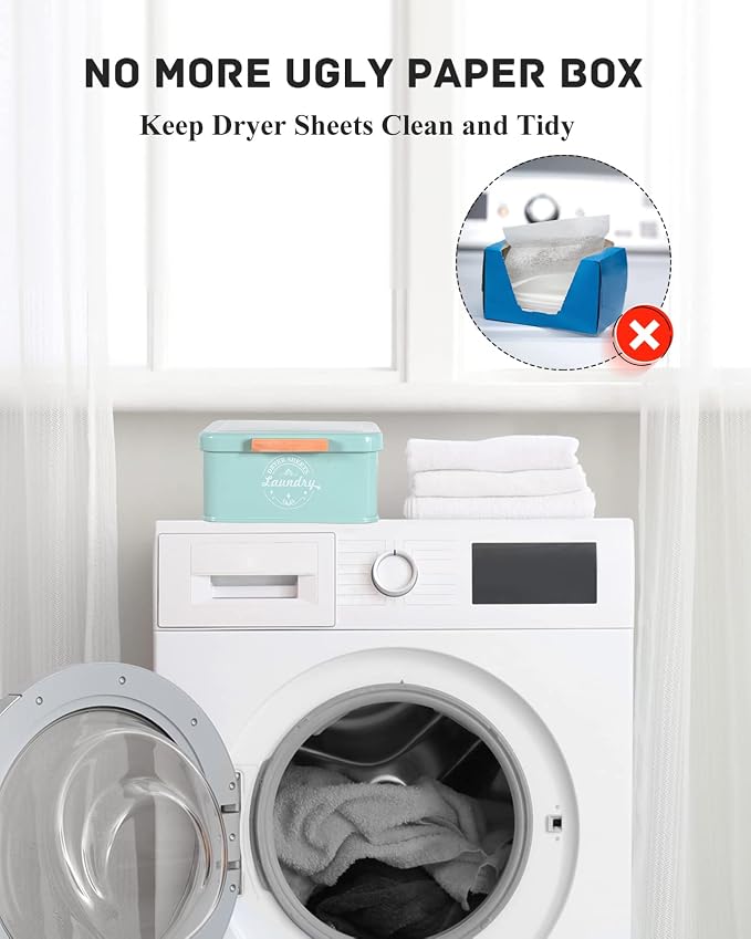 Dryer Sheet Holder Dispenser Container with Hinged Lid, Metal Modern Laundry Dryer Sheet Dispenser for Laundry Room Decor, Fabric Softener Dispenser,Green - Image 2