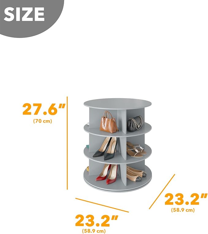 SpaceAid 3 Tier Rotating Shoe Rack Tower, Spinning Shoe Display Lazy Susan, Revolving 360 Shoe Rack Storage Round Carousel, Vertical Handbag Rotate Shoes Closet Organization (3-Tier Gray) - Image 2