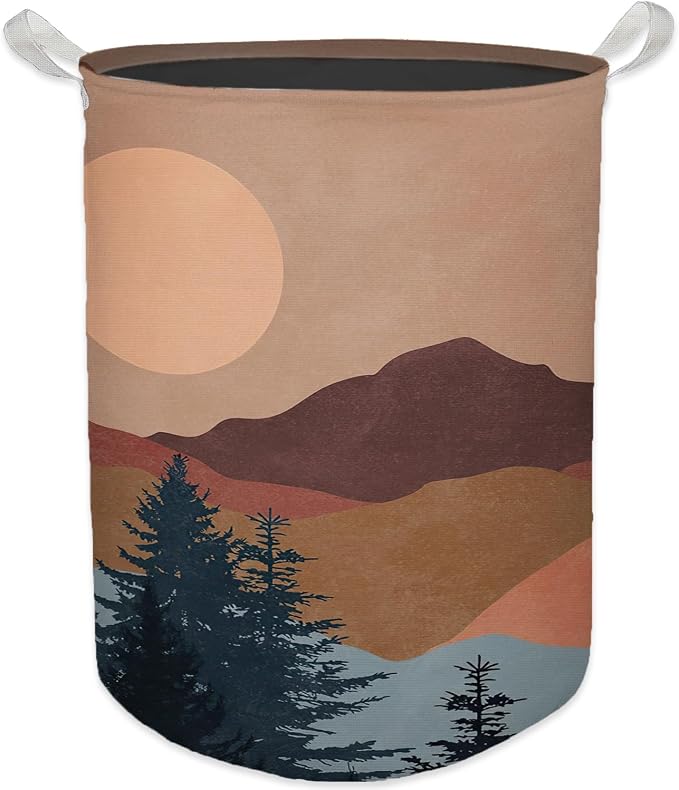 Boho Laundry Basket, Mid Century Modern Boho Sun Forest Mountain Waterproof Collapsible Laundry Hamper Dirty Clothes Storage Toy Bin Organizer for Bathroom Bedroom Nursery Girls Kids Room by Unknown
