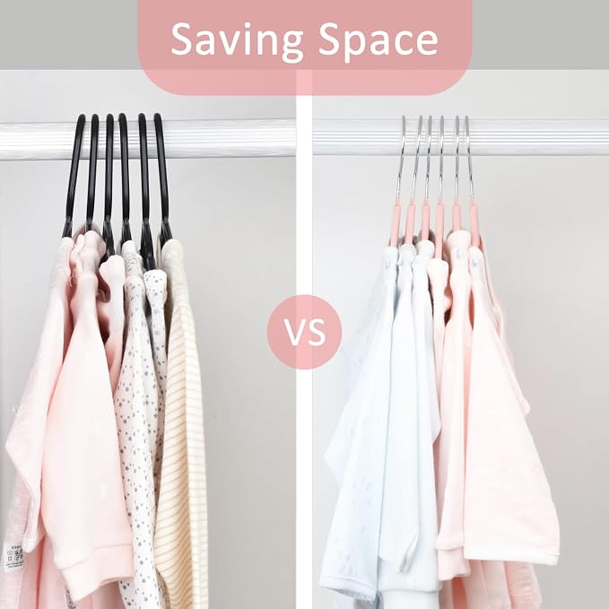 ManGotree 11" Baby Velvet Hangers, Non-Slip Infant Coat Hangers, Ultra-Thin Toddler Felt Hanger with 360° Swivel Hook, Space Saving Children's Hanger for Kids Clothes, 48 Pack (Light Pink) - Image 5