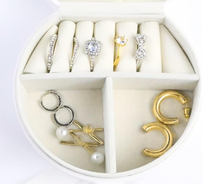 Travel Jewelry Case, Elegant Half-Moon Design with Golden Accents, Detachable Handle, White Personalized Accessory Organizer, Fashion-Forward Gift for Women and Teens(H) - Image 7