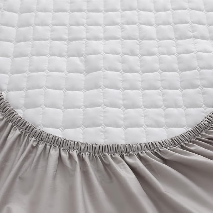 Quilted 100% Cotton Mattress Cover – 6 Colors, Machine Washable, Breathable & Stretchy, Fits up to 16-Inch Deep, Twin/Full/Queen/King (Gray, Queen)